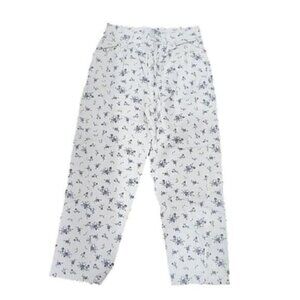Zara Floral Crop Pants white Textured high rise pockets, 25.5" Waist XS